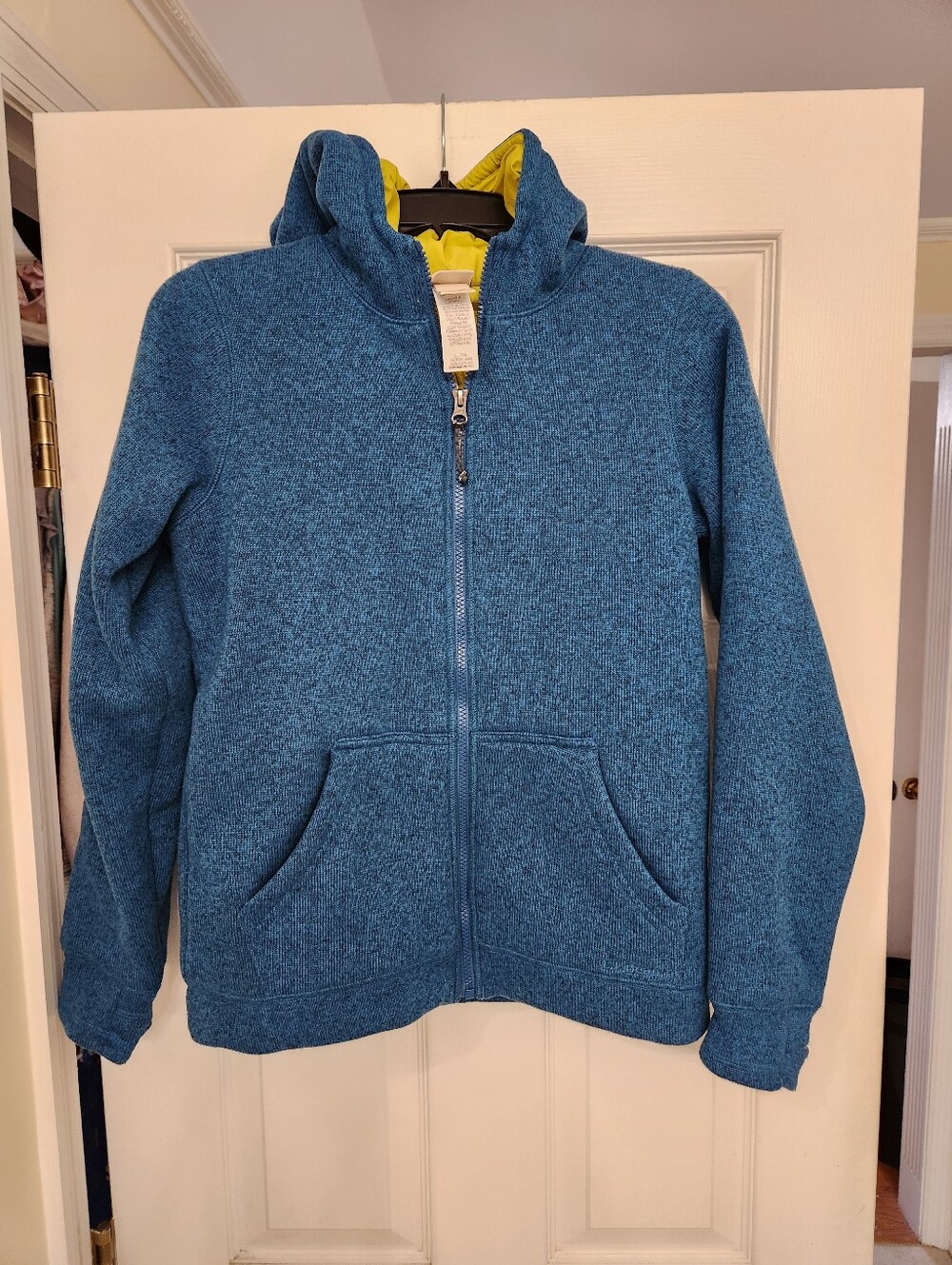 LL Bean Kids 14-16 Insulated Primaloft Knit Blue Green Hooded Sweatshirt Coat